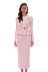 shirley Sequined Knit Cardigan & Skirt Set - pink