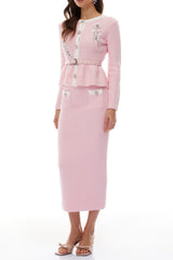 shirley Sequined Knit Cardigan & Skirt Set - pink