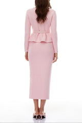 shirley Sequined Knit Cardigan & Skirt Set - pink