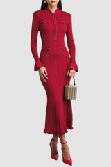 Austio Pearl Trim Knit Midi Dress