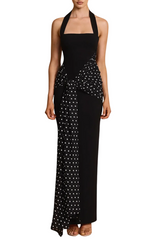 Azha Halter Polka Dot Maxi Dress - Black