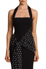 Azha Halter Polka Dot Maxi Dress - Black