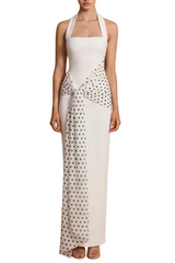 Azha Halter Polka Dot Maxi Dress - White
