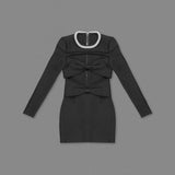 LONG SLEEVE CRYSTAL NECKLINE MINI DRESS