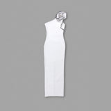KNITTED ASYMMETRICAL FLOWER DECOR MAXI DRESS