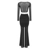 LONG SLEEVE DRAPED TWO PIECE JUMPSUIT BLACK