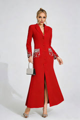 simona Red Diamond embellished Maxi Dress