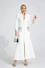 simona white Diamond embellished Maxi Dress
