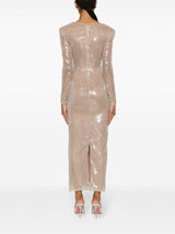 BEIGE FLORAL SEQUINED MIDI DRESS
