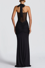 Bonao Halter Ruched Maxi Dress - Black
