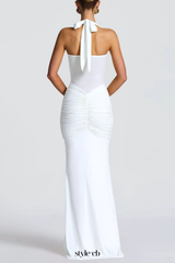 Bonao Halter Ruched Maxi Dress - White