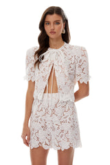kelly White hollow Lace Top & Short Set