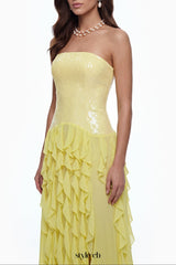 florence Off-Shoulder ruffle Slit Maxi Dress in Yellow