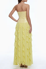 florence Off-Shoulder ruffle Slit Maxi Dress in Yellow