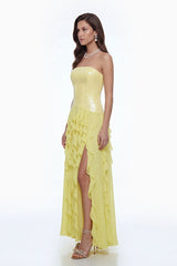 florence Off-Shoulder ruffle Slit Maxi Dress in Yellow