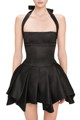 Charnelle Halter Silky Mini Dress - Black