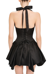 Charnelle Halter Silky Mini Dress - Black