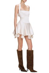 Charnelle Halter Silky Mini Dress - White
