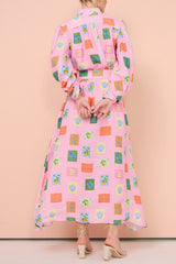 polly Emblem long sleeve maxi Dress in Pink