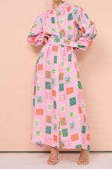 polly Emblem long sleeve maxi Dress in Pink