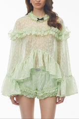 vanessa Mint Green Floral Lace Ruffled Top & Shorts Set