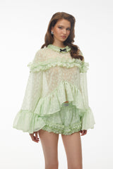 vanessa Mint Green Floral Lace Ruffled Top & Shorts Set