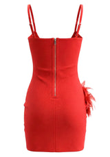hedy Rhinestone Feather Bandage Strappy mini Dress - red