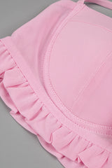 IVY FLOWER TOP RUFFLE TRIM SKIRT SUIT IN PINK