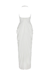 Cyrusa Halter Draped Maxi Dress - White
