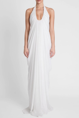Cyrusa Halter Draped Maxi Dress - White