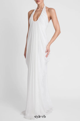 Cyrusa Halter Draped Maxi Dress - White