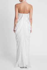 Cyrusa Halter Draped Maxi Dress - White