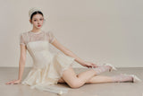 kelly sequin lace puffy mini dress in white