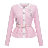 shirley Sequined Knit Cardigan & Skirt Set - pink