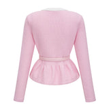 shirley Sequined Knit Cardigan & Skirt Set - pink