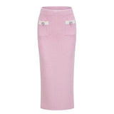 shirley Sequined Knit Cardigan & Skirt Set - pink
