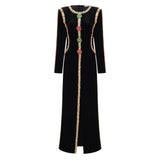 lydia Black Crystal Embellished Front Slit Maxi Dress