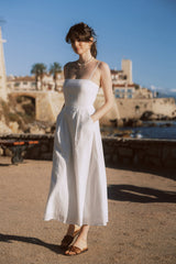 gloria flower detail strapless maxi dress - white