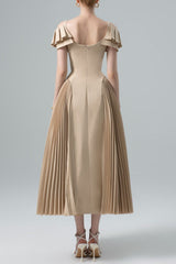mandy Khaki Sapphi Off-shoulder Midi Dress