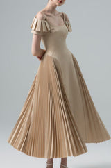 mandy Khaki Sapphi Off-shoulder Midi Dress