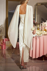 jessica Cape Flower Sequin Satin Maxi Dress in ivory