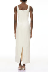 nicola square neck flower embroidery satin maxi dress in apricot