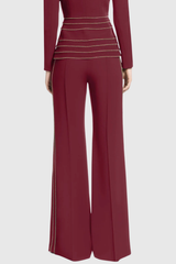 sandy Trim Embellished Blazer & Pants Set - Wine
