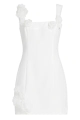 Dilanne Floral Appliqué Mini Dress in White