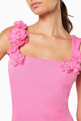 Dilanne Floral Appliqué Mini Dress in Pink