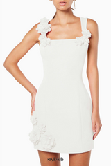 Dilanne Floral Appliqué Mini Dress in White