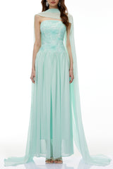 rebecca Green Floral Embroidered Pleated Maxi Dress