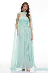 rebecca Green Floral Embroidered Pleated Maxi Dress