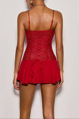 Drevia Spaghetti Lace Up Mini Dress