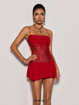 Drevia Spaghetti Lace Up Mini Dress